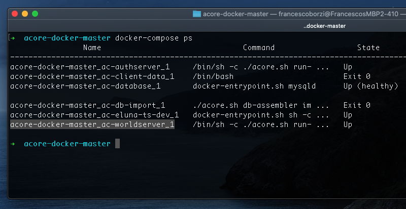 ChromieCraft AzerothCore docker ps on macOS