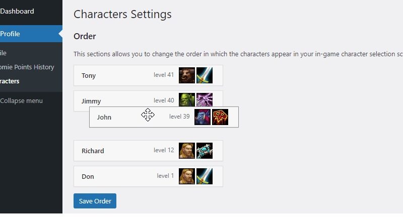 character re-ordering feature