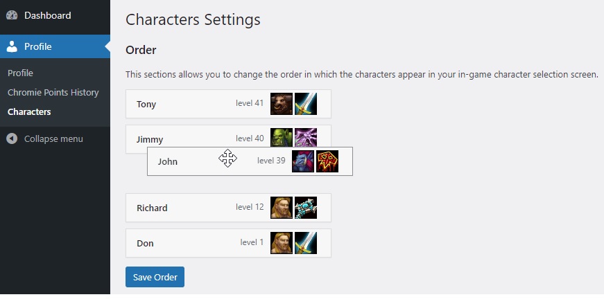 character re-ordering feature